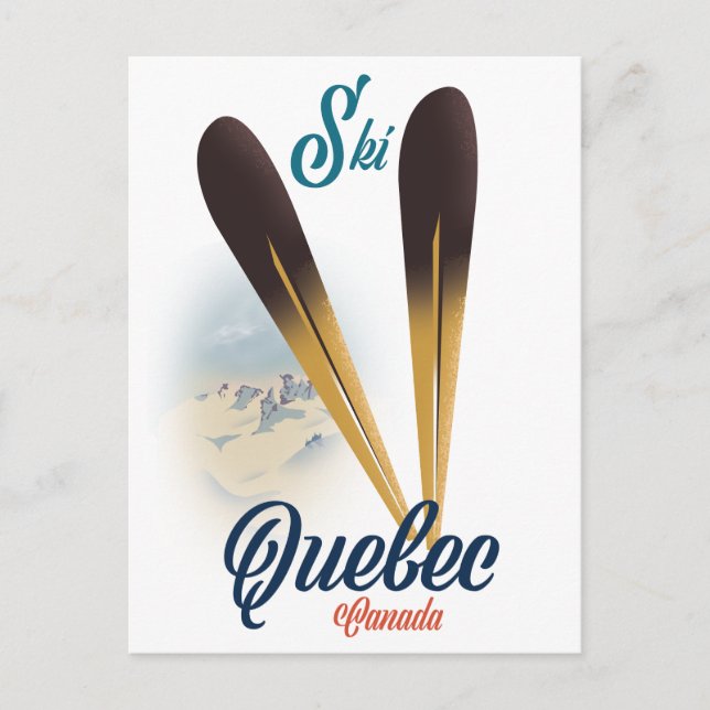 Postal Cartel de esquí de Quebec Canadá (Anverso)