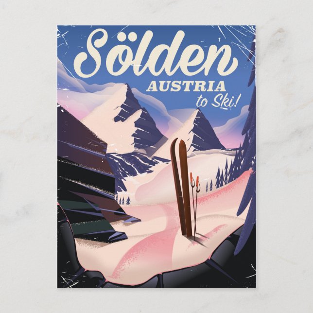 Postal Cartel de esquí vintage de Sölden Austria (Anverso)