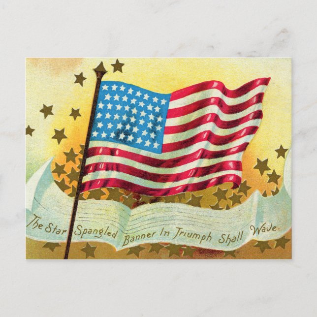 Postal Cartel de la bandera norteamericana de Star Spangl (Anverso)