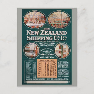 Postal Cartel de la compañía naviera de Nueva Zelandia Vi