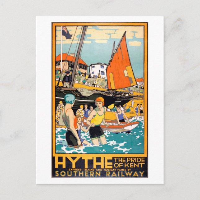 Postal cartel de la línea de ferrocarril vintage de Hythe (Anverso)