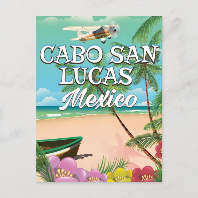 Postal Cartel de la playa Cabo San Lucas México (Anverso)