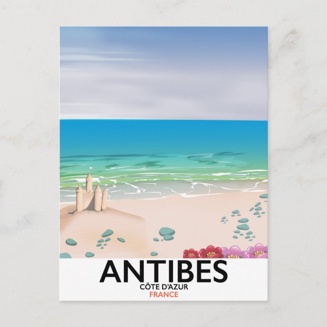 Postal Cartel de la playa de Antibes Francia (Anverso)