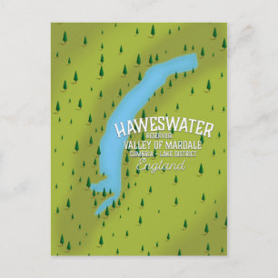 Postal Cartel de mapa de viaje del embalse de Haweswater.