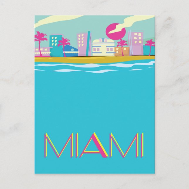 Postal Cartel de Miami Travel de los años 80 (Anverso)