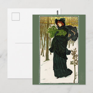 Postal Cartel de Navidad de Mujer Art Nouveau Vintage