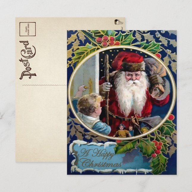 Postal Cartel de Navidades Santa con aspecto de miedo vin (Anverso / Reverso)