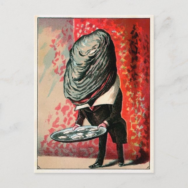 Postal Cartel de ostión victoriano de época que sirve ost (Anverso)