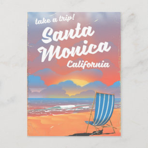 Postal Cartel de playa vintage de Santa Mónica California