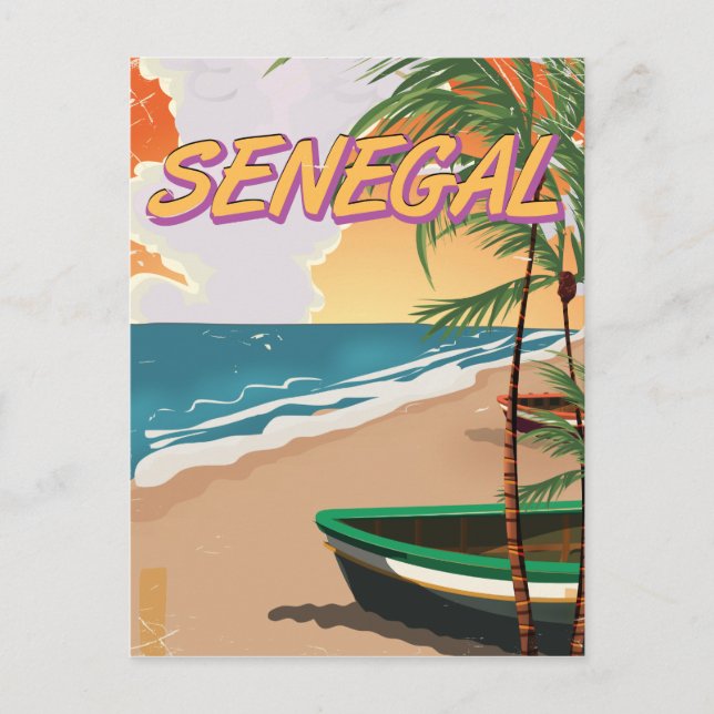 Postal Cartel de playa vintage de Senegal (Anverso)