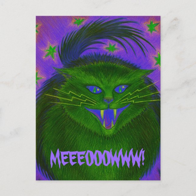 Postal Cartel de Scary Cat Green 'MEEEOOWWWWW!' (Anverso)