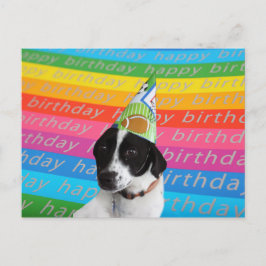 Postal Cartel de texto colorido del perro de cumpleaños f