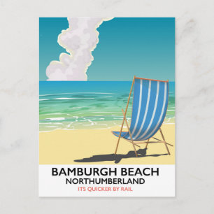 Postal Cartel de tren de la playa de Bamburgh Northumberl