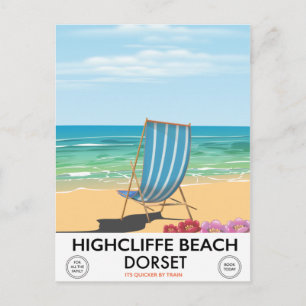 Postal Cartel de tren vintage de Highcliffe Beach, Dorset