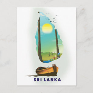 Postal Cartel de turismo de mapa ilustrado de Sri Lanka.