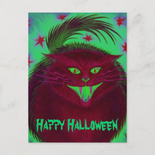 Postal Cartel de un gato asustado rojo 'Feliz Halloween'