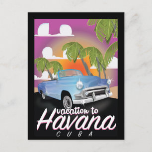 Postal Cartel de vacaciones de auto vintage en La Habana,