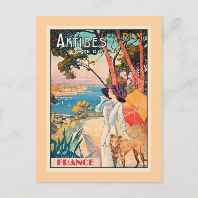 Postal Cartel de viaje a Antibes, Francia, (Anverso)