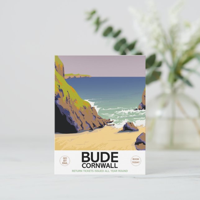 Postal Cartel de viaje a Bude Cornwall junto al mar (Anverso de pie)