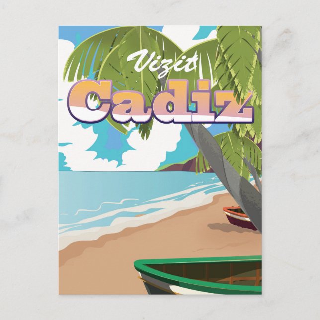 Postal Cartel de viaje a Cádiz España. (Anverso)