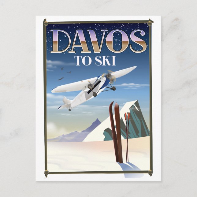 Postal Cartel de viaje a Davos Suiza (Anverso)