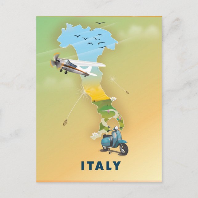Postal Cartel de viaje a Italia. (Anverso)