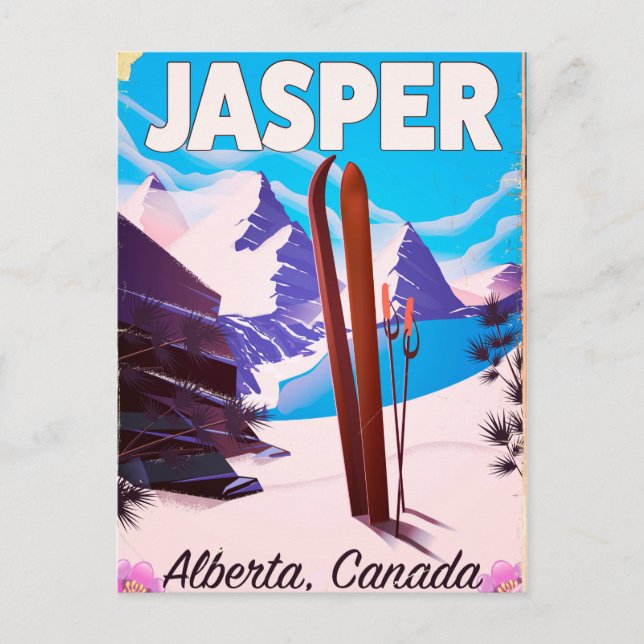 Postal Cartel de viaje a Jasper Alberta Canadá (Anverso)