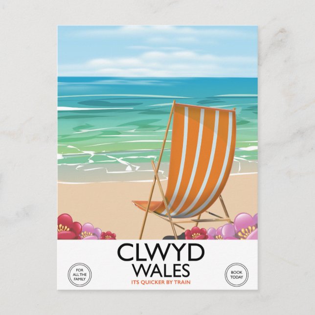 Postal Cartel de viaje a la costa de Clwyd Gales (Anverso)