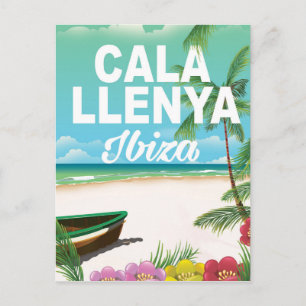 Postal cartel de viaje a la playa cala llenya ibiza