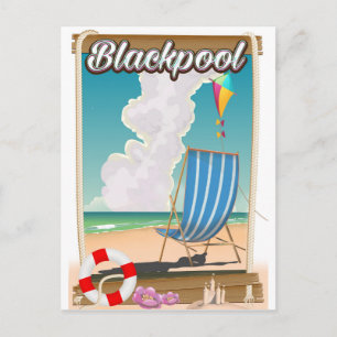 Postal cartel de viaje a la playa de Blackpool junto al m