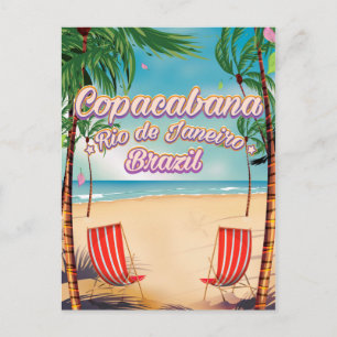Postal Cartel de viaje a la playa de Copacabana, Río de J