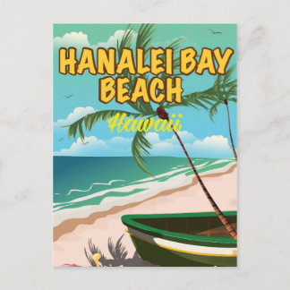 Postal Cartel de viaje a la playa de Hanalei Bay Hawaii