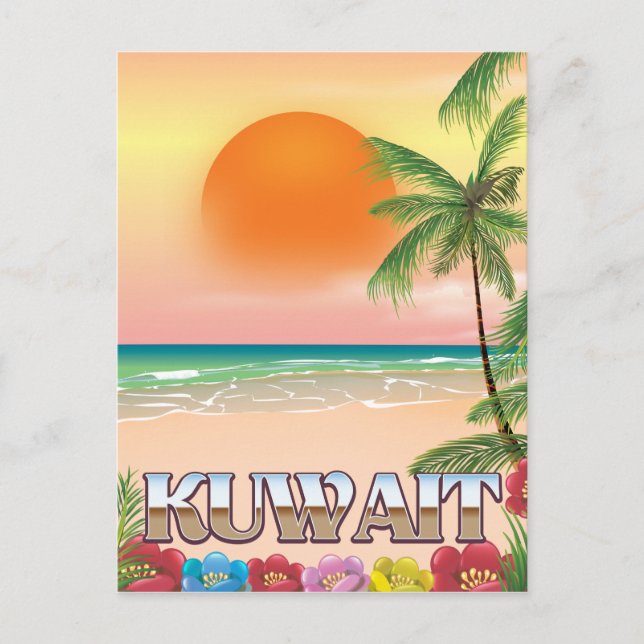 Postal cartel de viaje a la playa de Kuwait (Anverso)