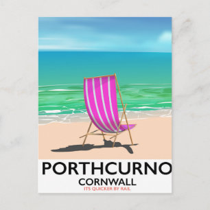 Postal Cartel de viaje a la playa de Porthcurno Cornwall