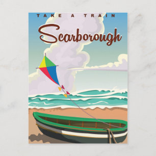 Postal cartel de viaje a la playa de Scarborough