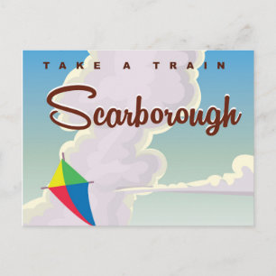 Postal cartel de viaje a la playa de Scarborough