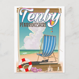 Postal Cartel de viaje a la playa de Tenby Pembrokeshire
