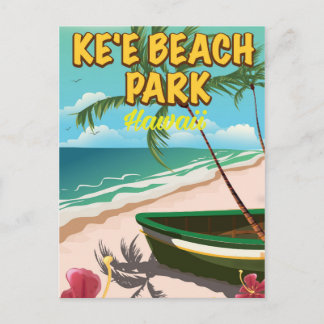 Postal cartel de viaje a la playa ke'e Hawaii