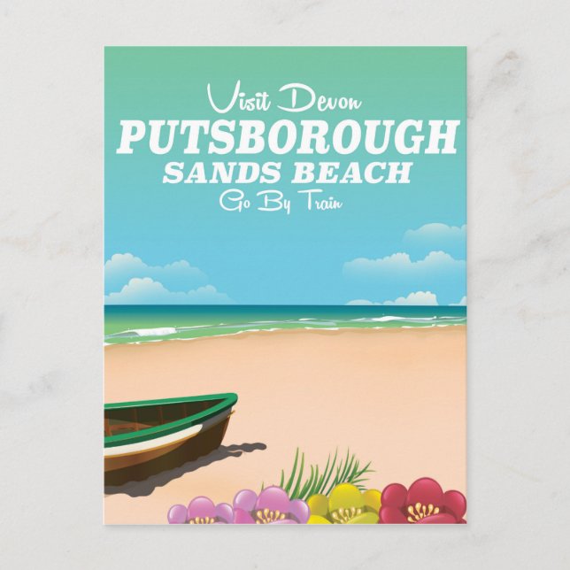 Postal Cartel de viaje a la playa Putsborough Sands Devon (Anverso)