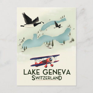 Postal cartel de viaje a lago de ginebra suiza