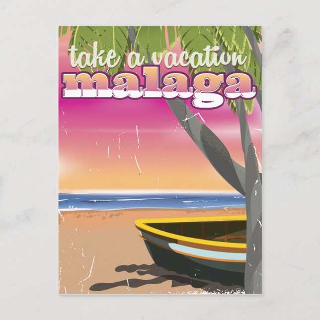 Postal Cartel de viaje a Málaga España. (Anverso)