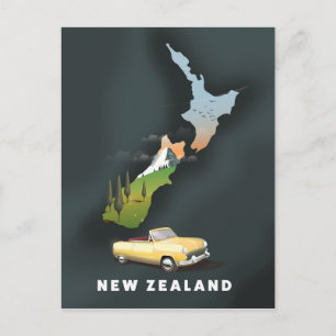 Postal Cartel de viaje a Nueva Zelanda