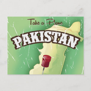 Postal Cartel de viaje a Pakistán en avión