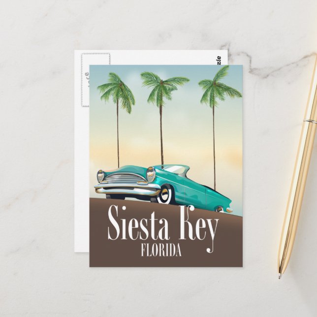 Postal Cartel de viaje a Siesta Key Florida (Anverso/Reverso In Situ)