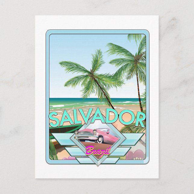 Postal Cartel de viaje al estilo de Salvador Brasil. (Anverso)