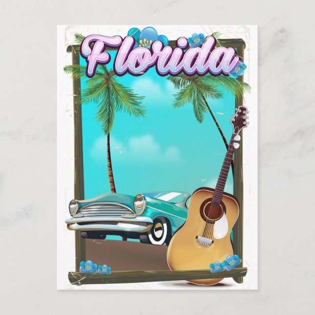 Postal Cartel de viaje al estilo retro de Florida (Anverso)