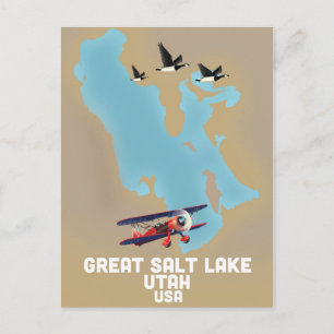 Postal Cartel de viaje al Gran Lago Salado, Utah