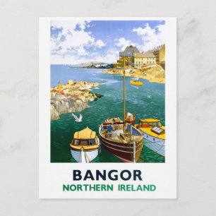 Postal Cartel de viaje antiguo de Bangor Irlanda restaura