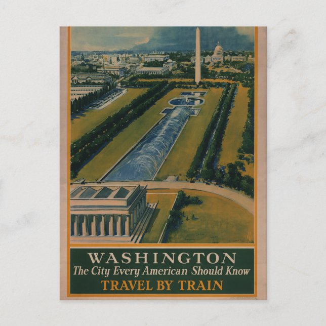 Postal Cartel de viaje antiguo de Washington DC (Anverso)