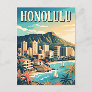 Postal Cartel de viaje costero de Waikiki Honolulu Hawaii